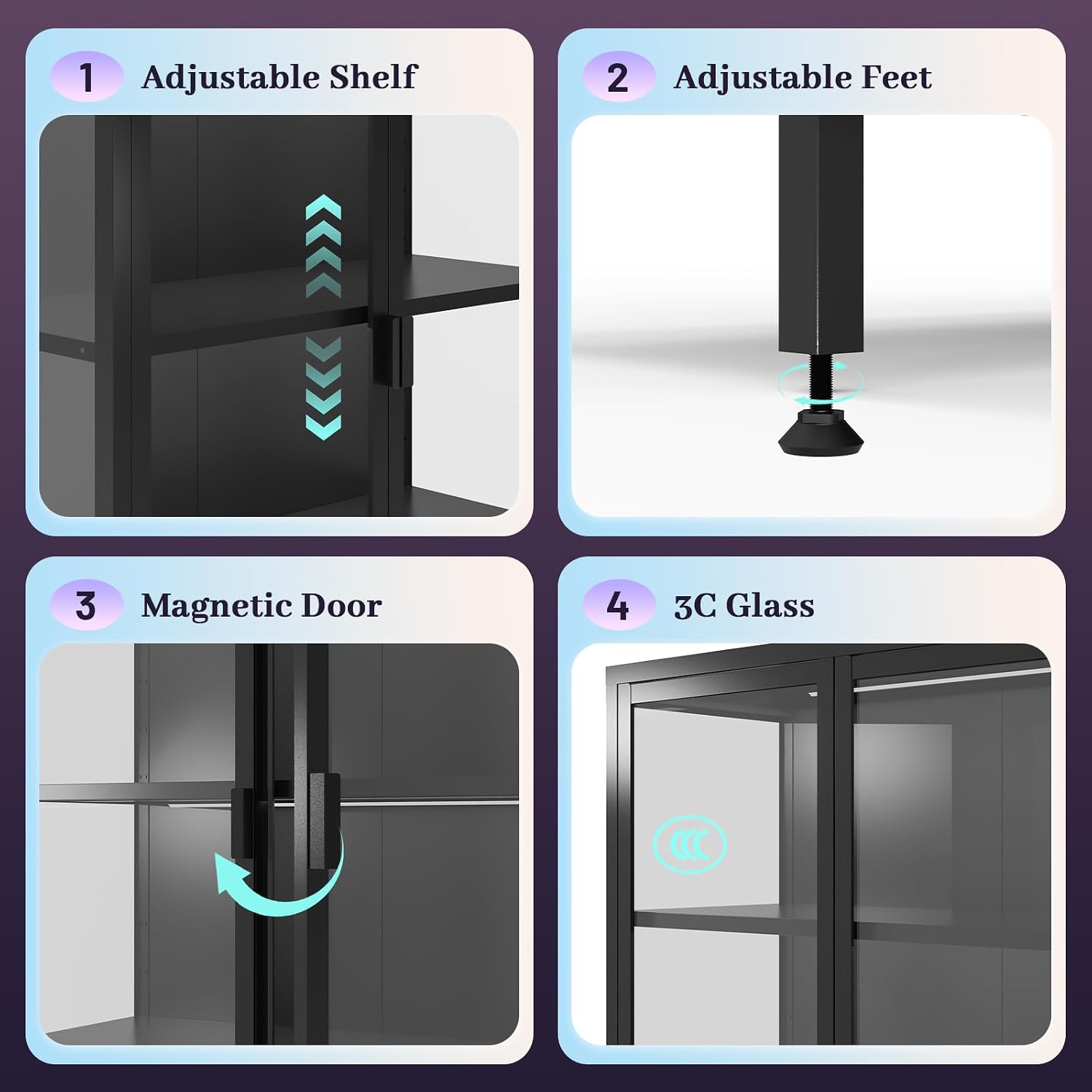 71" LED Glass Display Cabinet with Adjustable Shelves