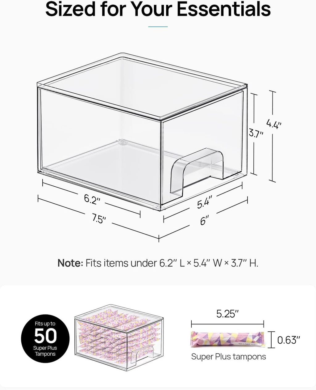 6 Pack Clear Acrylic Stackable Storage Drawers