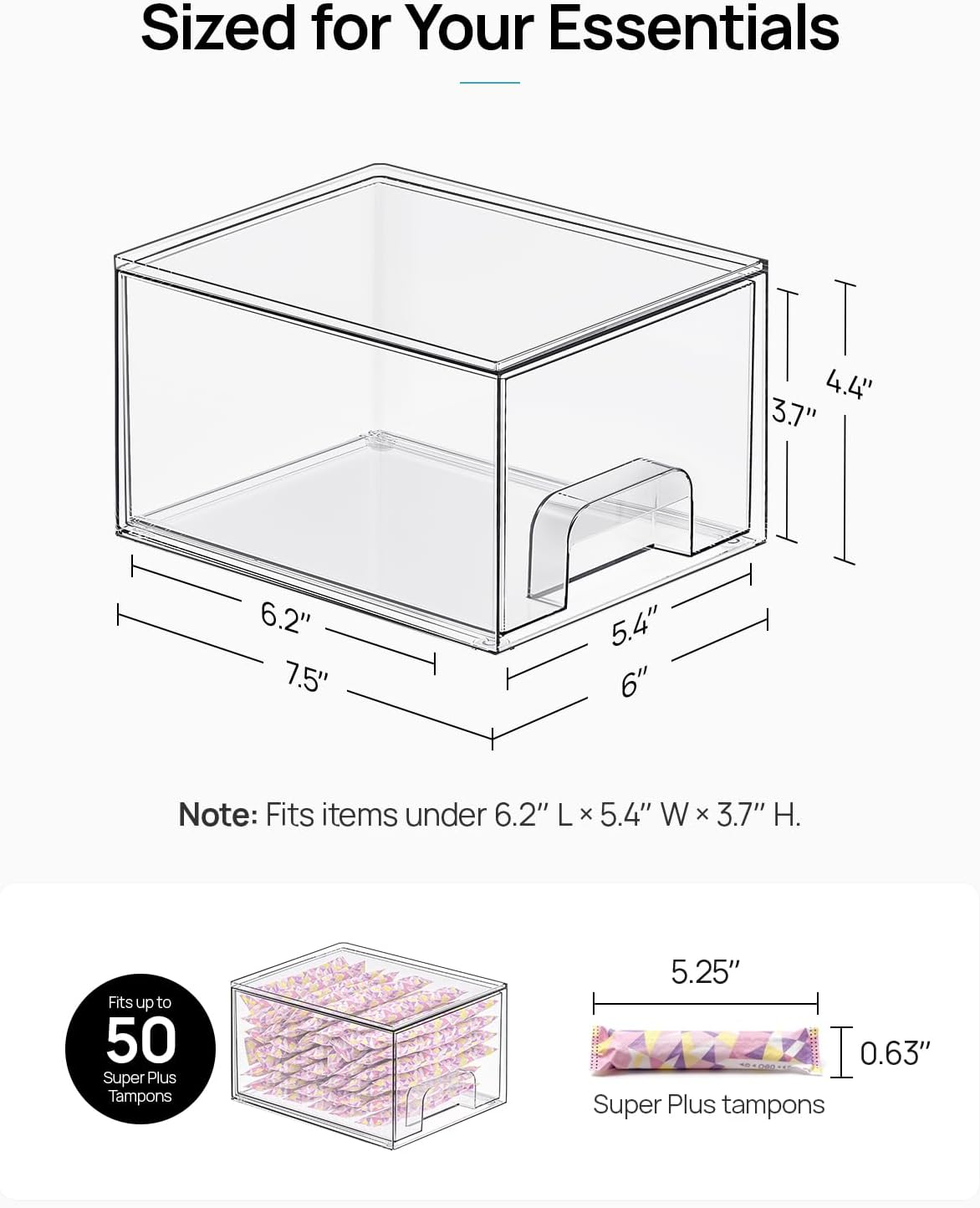6 Pack Clear Acrylic Stackable Storage Drawers