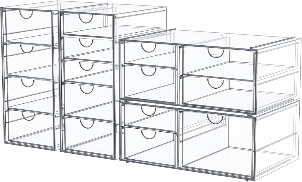 4 Pack 16 Drawers Clear Makeup Storage Organizer