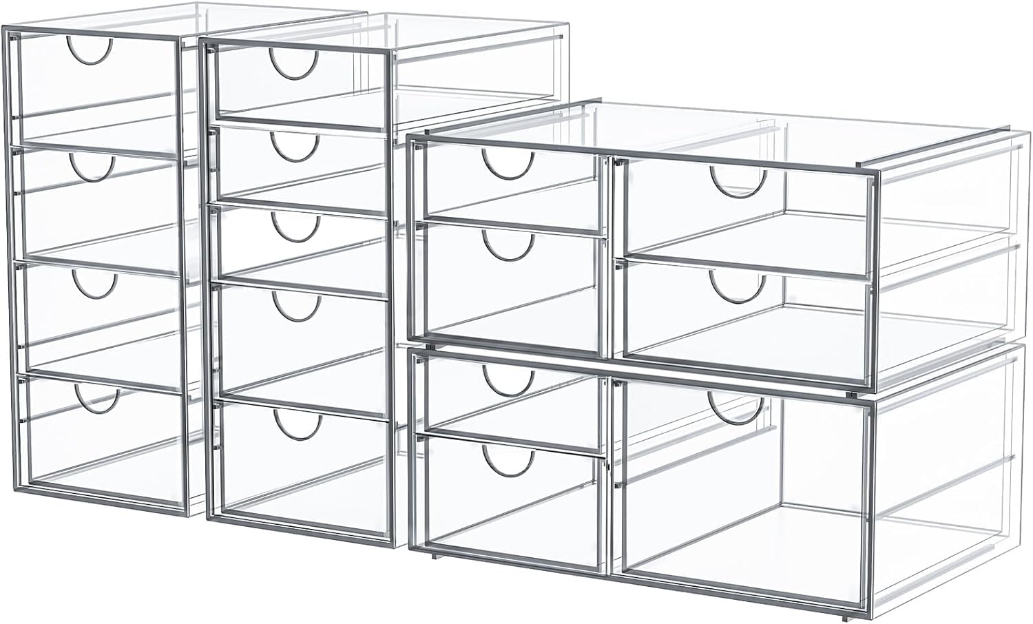 4 Pack 16 Drawers Clear Makeup Storage Organizer