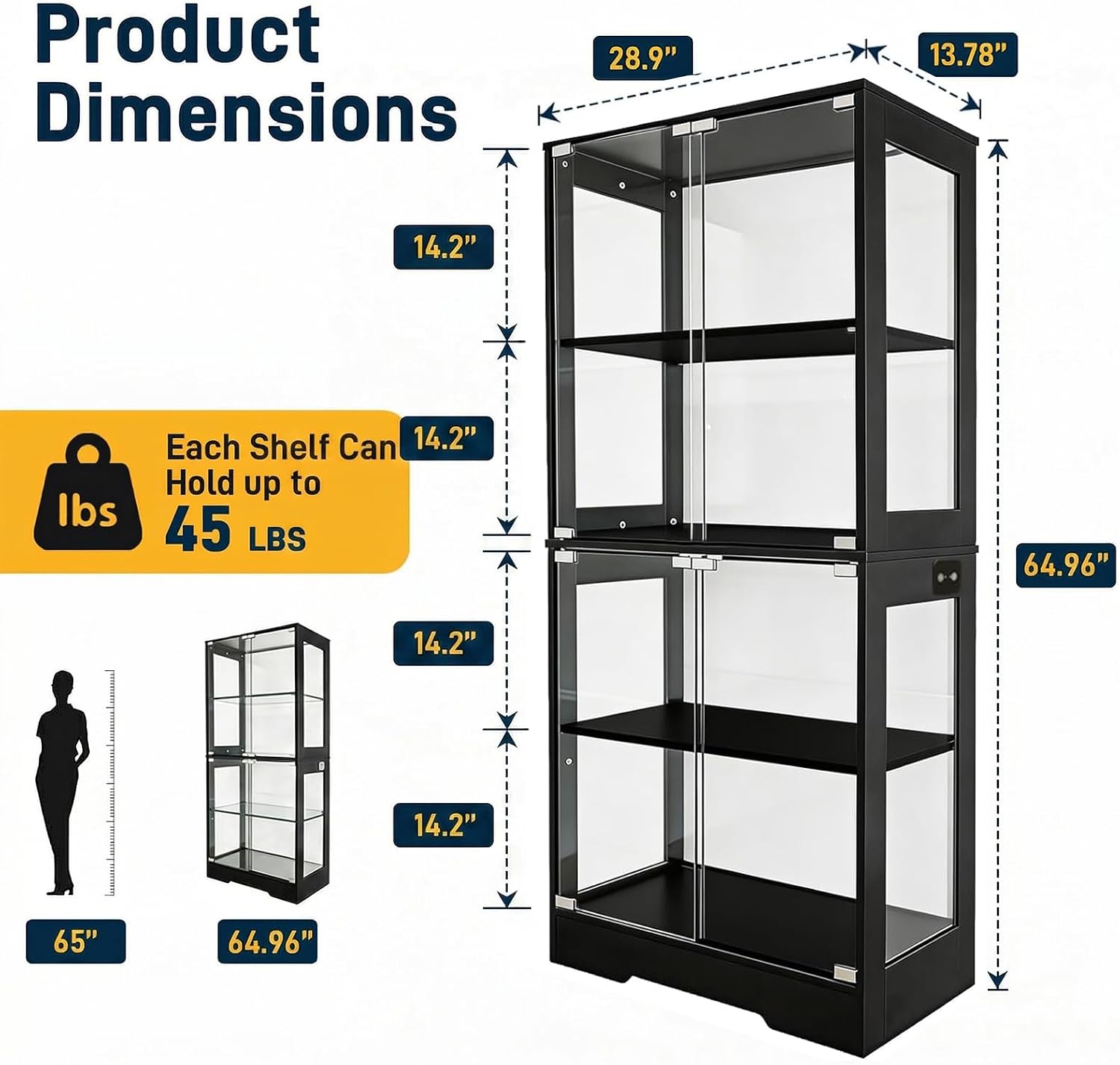 4-Tier Black LED Glass Display Cabinet