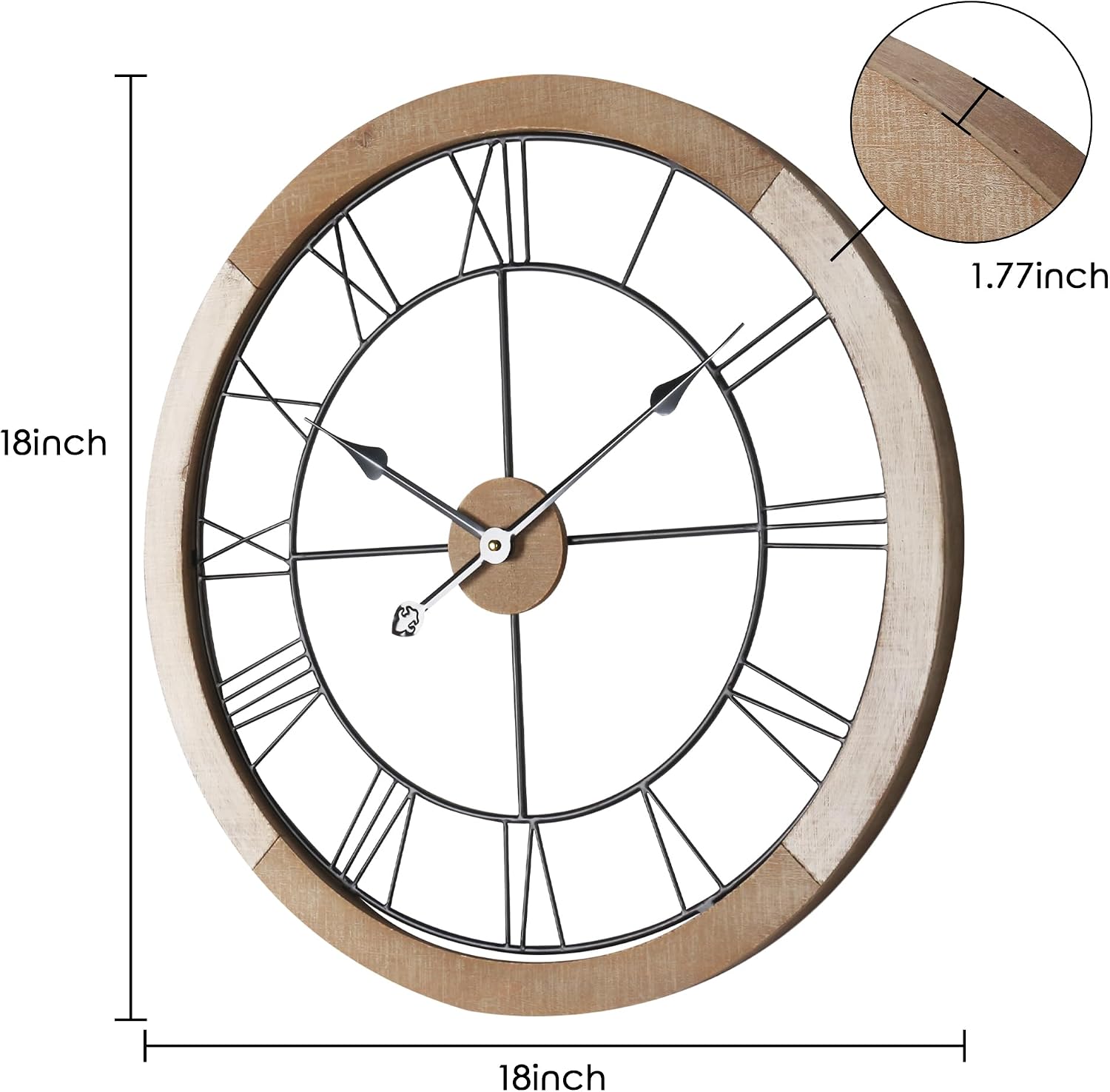 18" White Wood Roman Numeral Clock