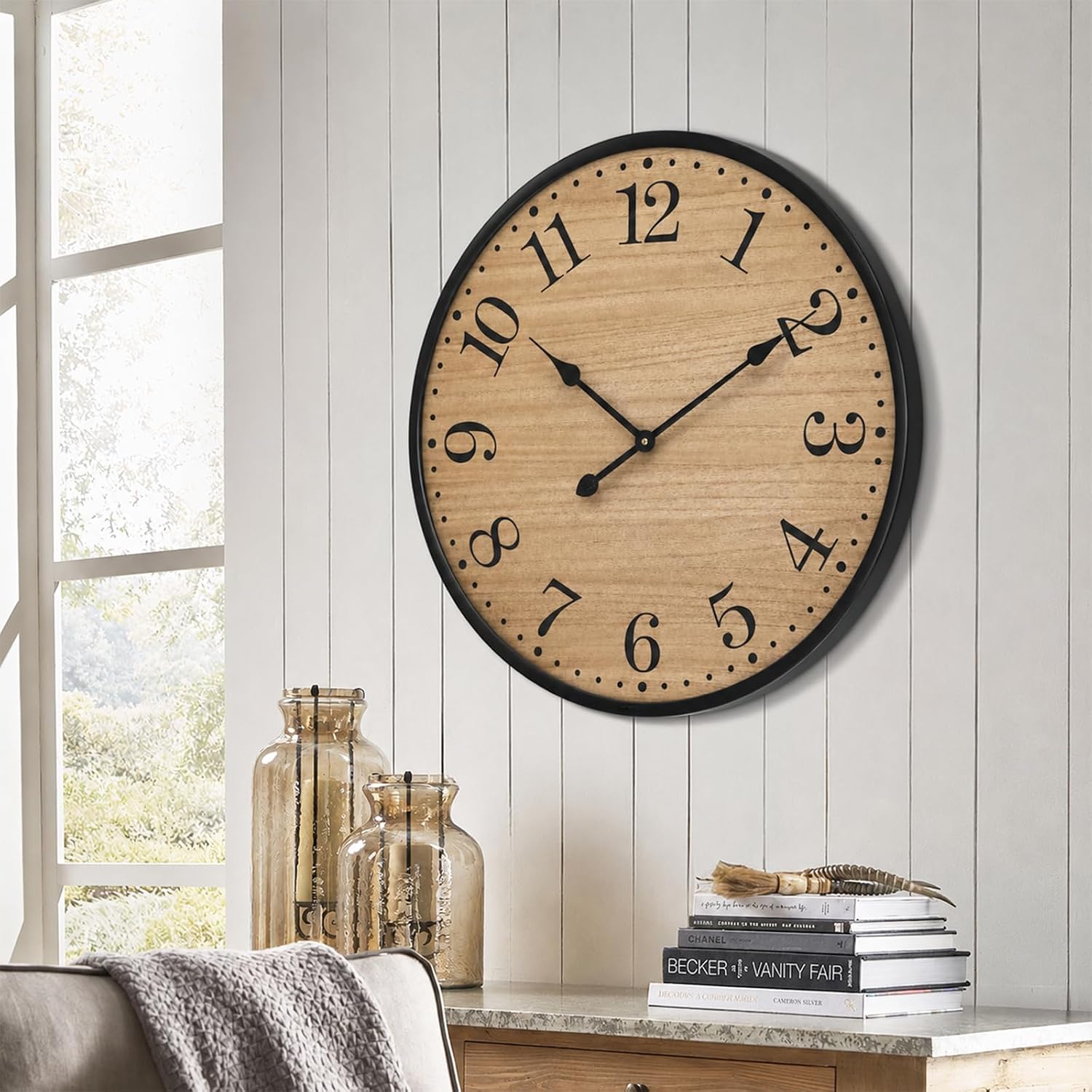 24" Dark Wood Metal Farmhouse Clock