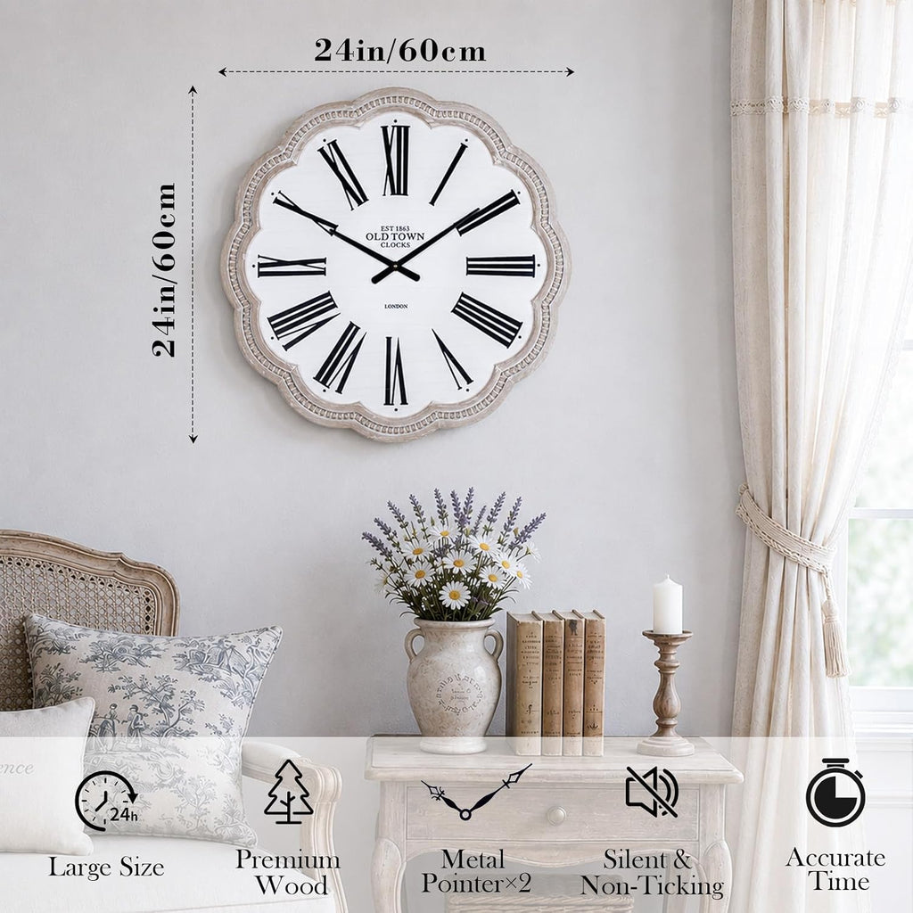 24" Natural Wood Farmhouse Wall Clock