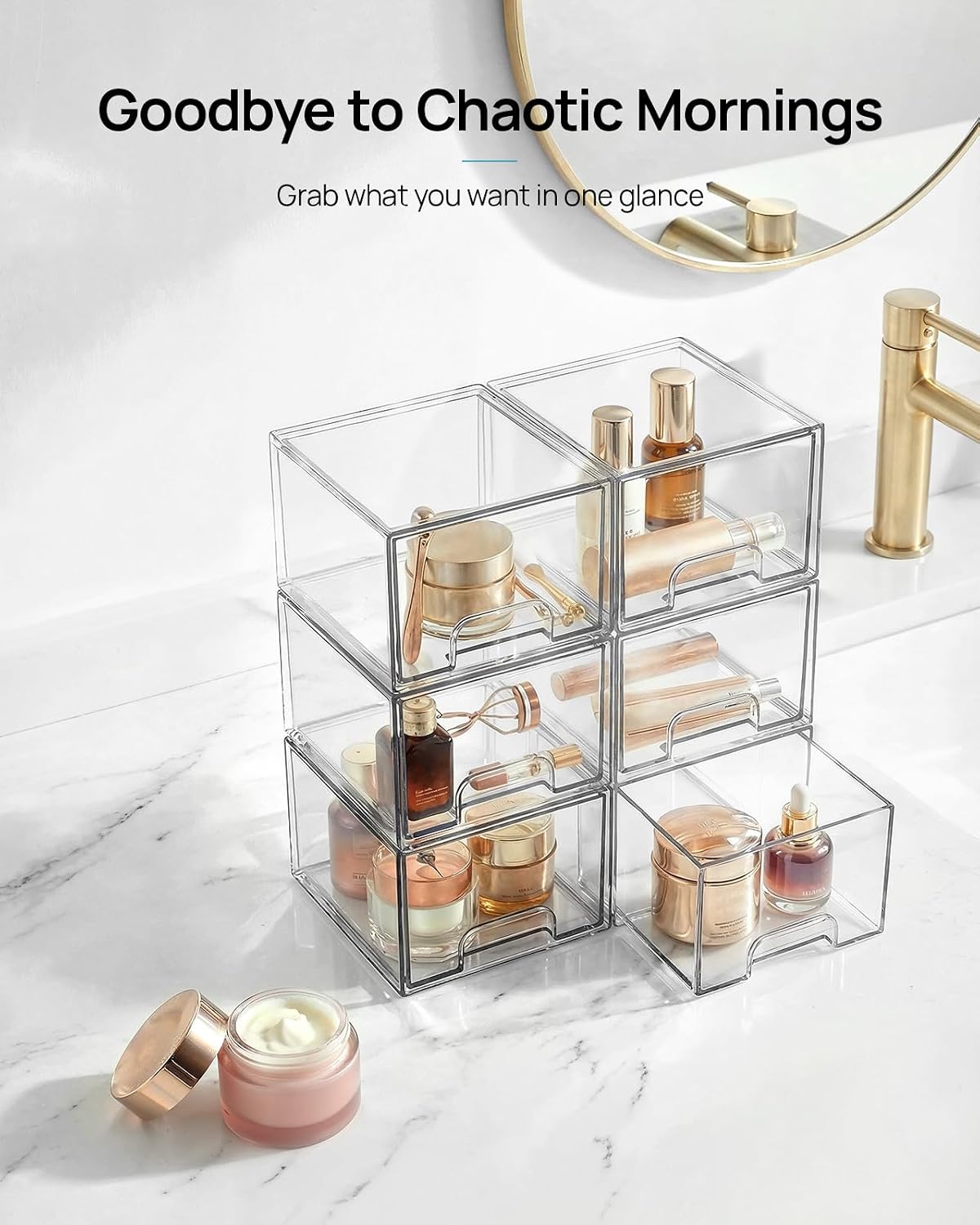 6 Pack Clear Acrylic Stackable Storage Drawers