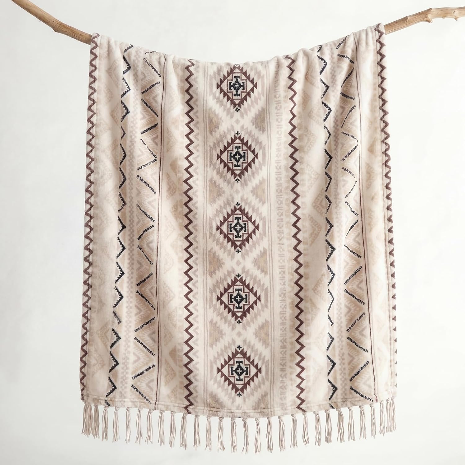50x60 Beige Gray Boho Tassel Blanket