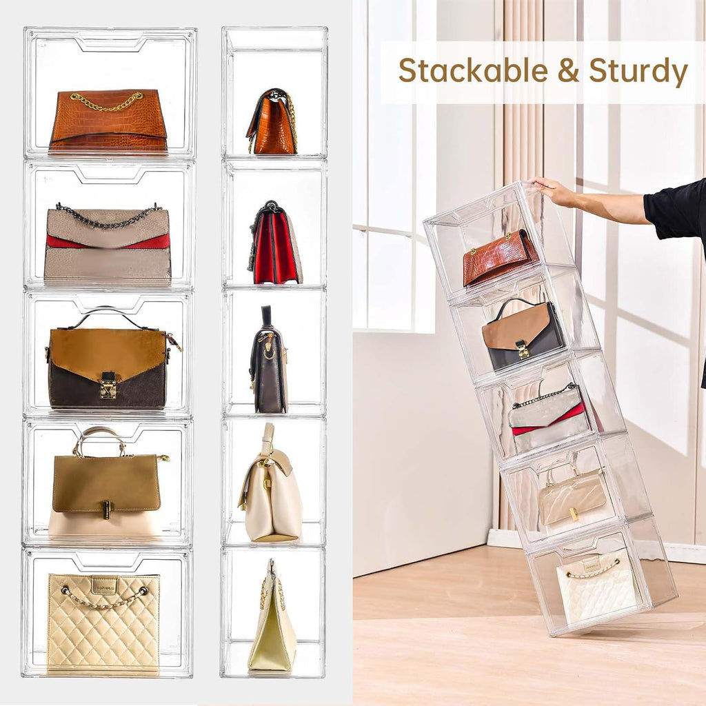 5 Pack Clear Acrylic Purse Storage Display Cases