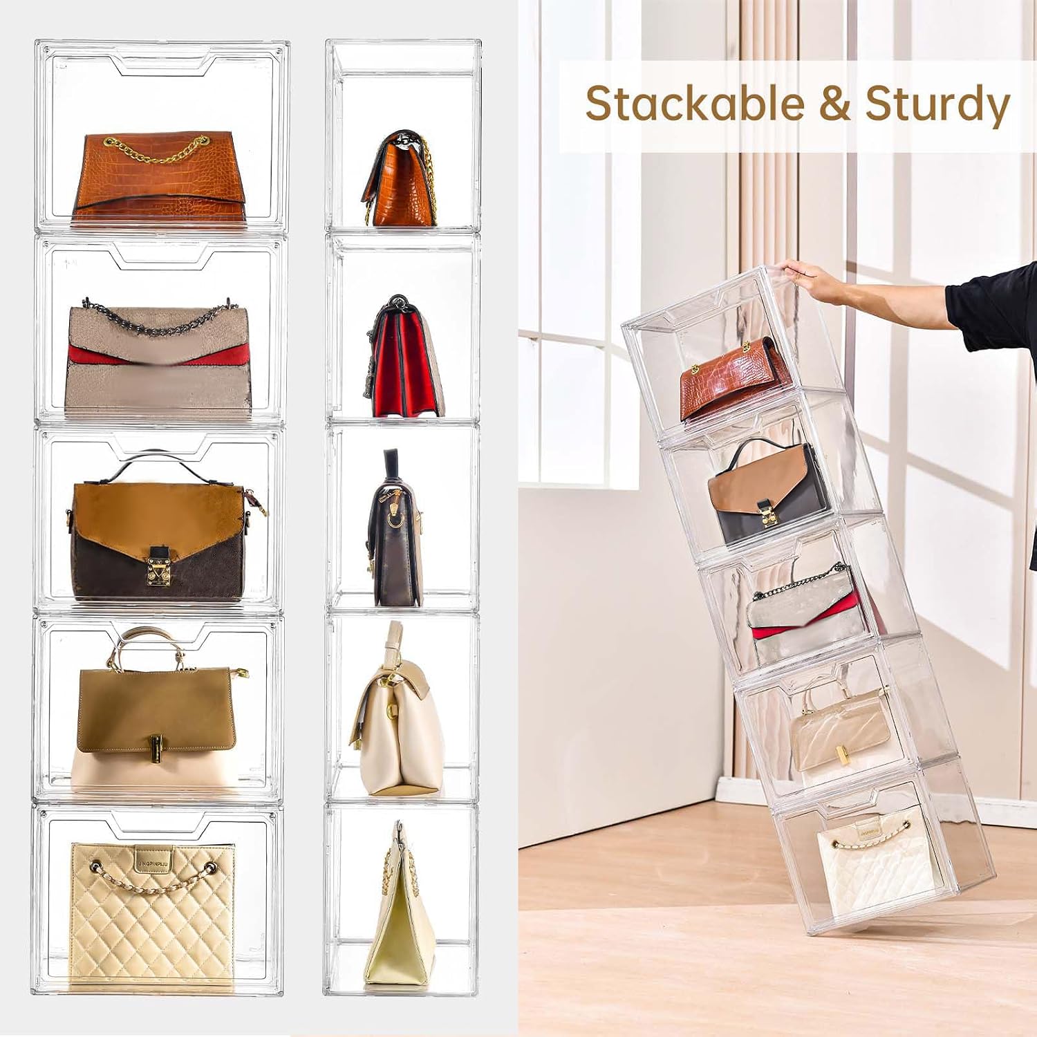 5 Pack Clear Acrylic Purse Storage Display Cases