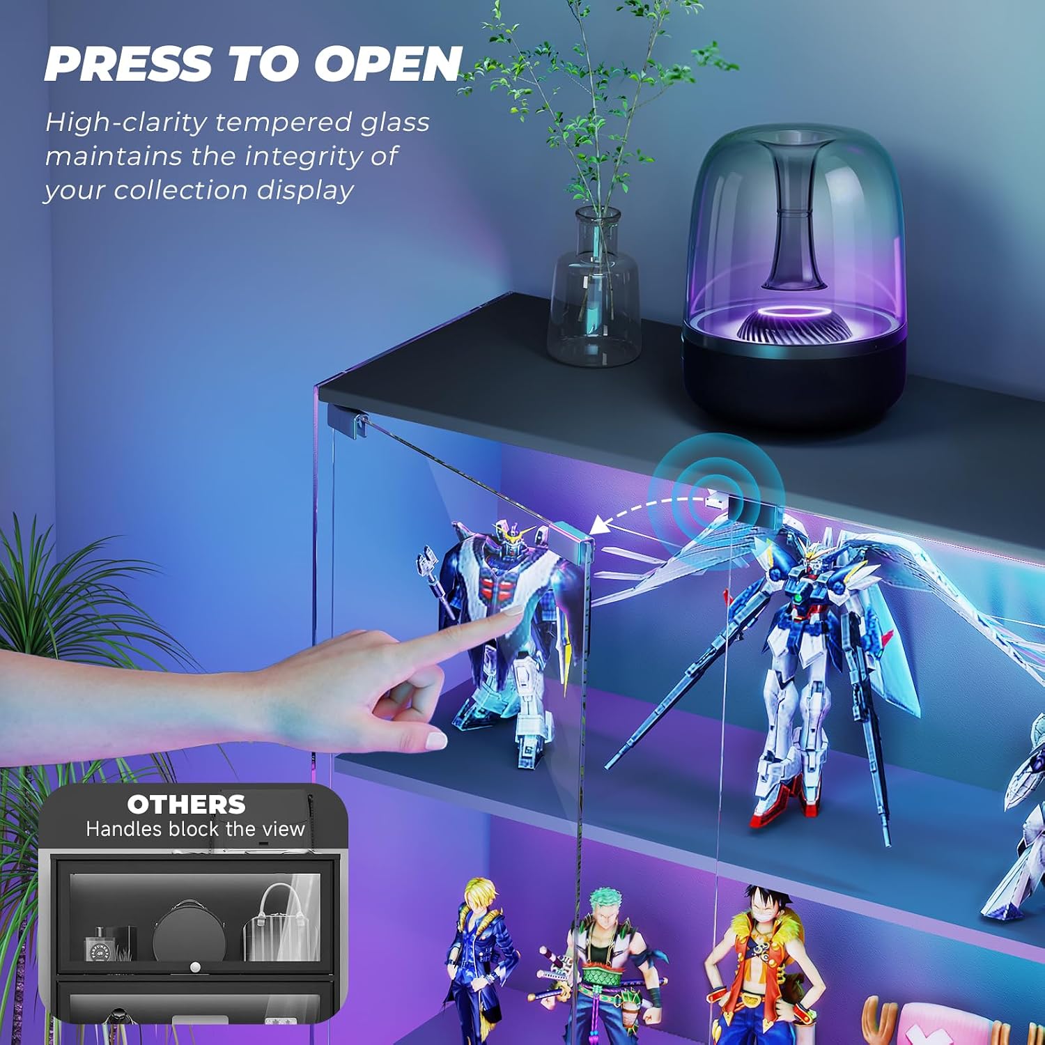 3-Tier Black RGB Lockable Glass Display Cabinet