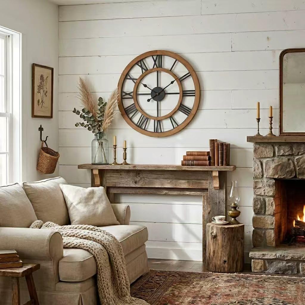 24" Brown Roman Numeral Farmhouse Clock
