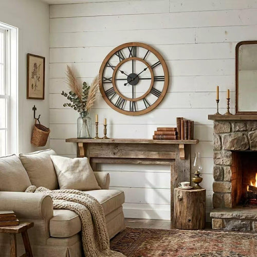 24" Brown Roman Numeral Farmhouse Clock