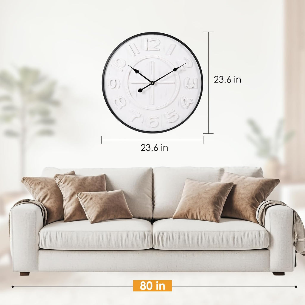 24" Vintage Iron Wood Silent Wall Clock