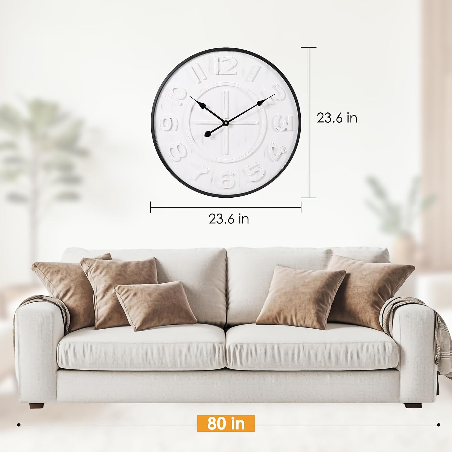 24" Vintage Iron Wood Silent Wall Clock