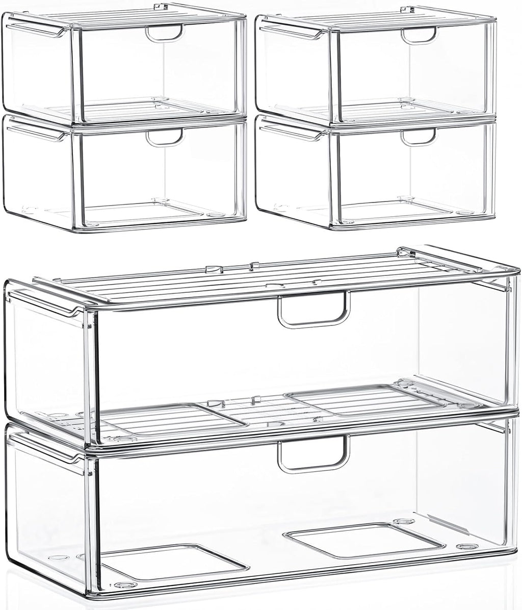 6 Pack Clear Acrylic Stackable Storage Drawers