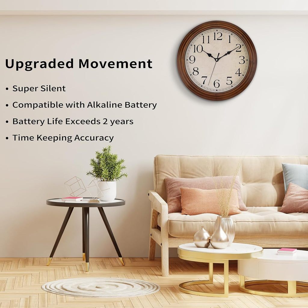 14 Inch Retro Wooden Silent Wall Clock