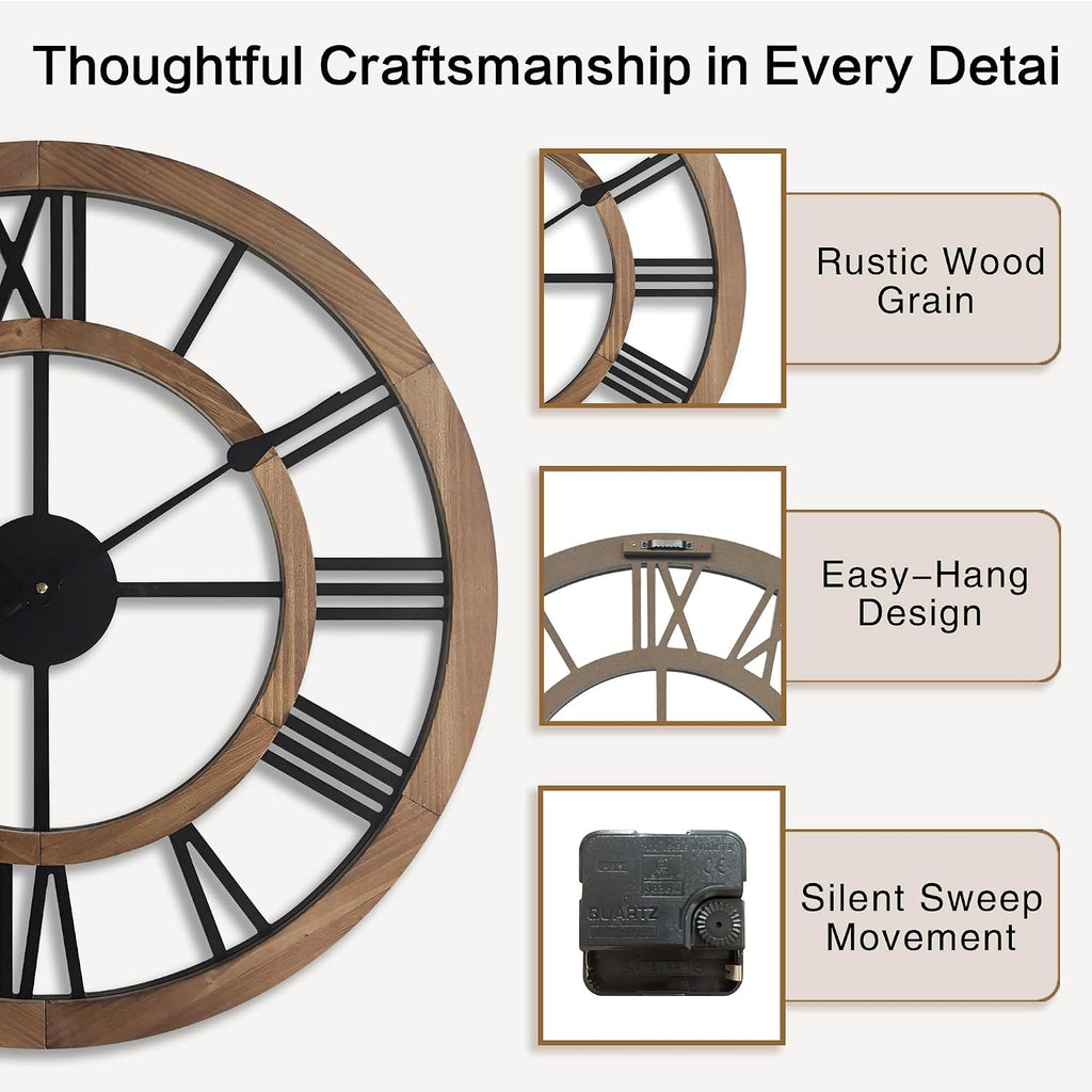 24" Brown Roman Numeral Farmhouse Clock