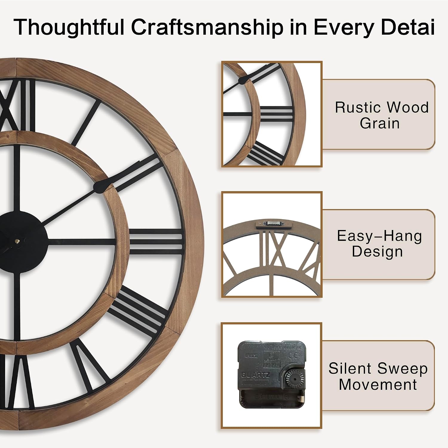 24" Brown Roman Numeral Farmhouse Clock