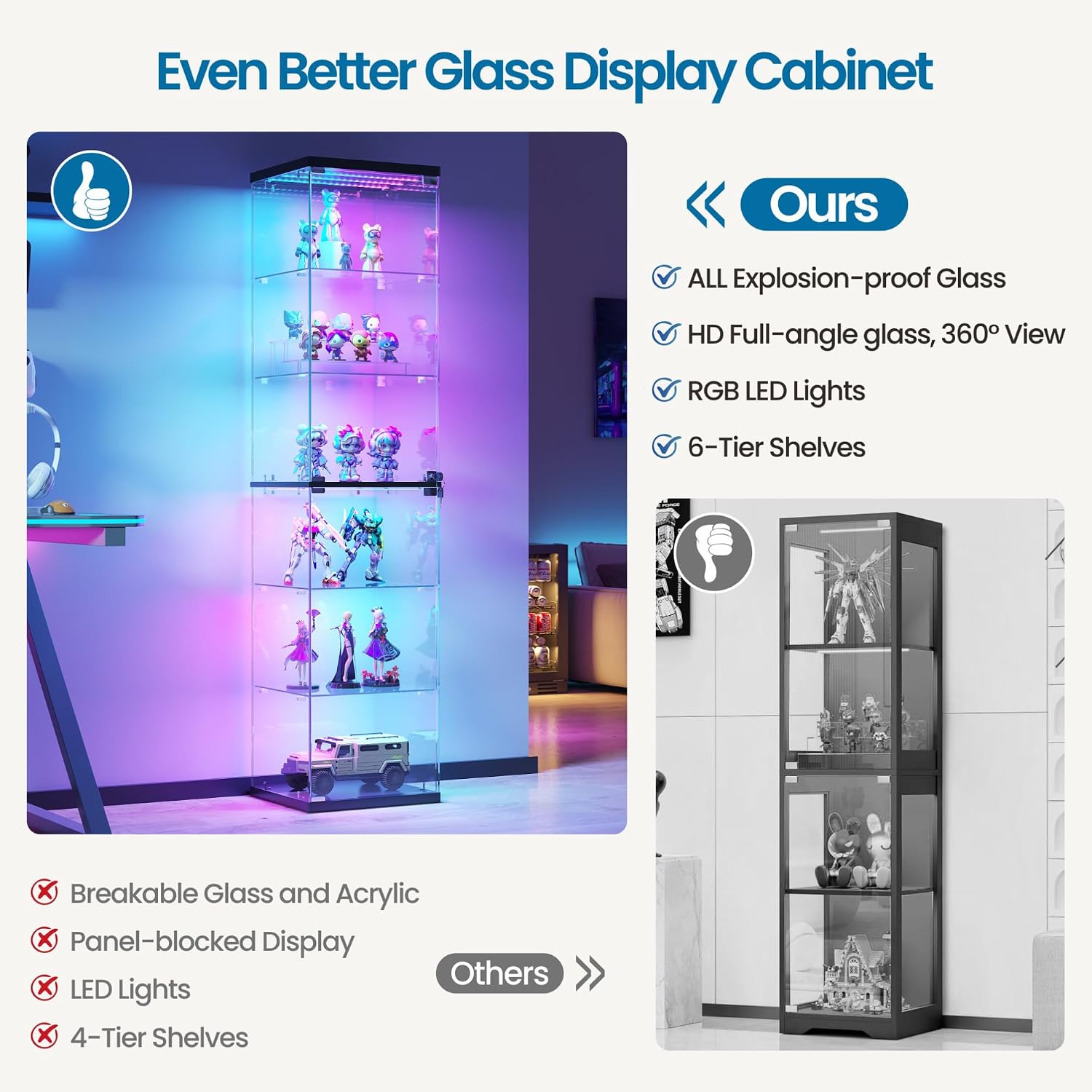 66.9" Black RGB Locking Glass Display Cabinet