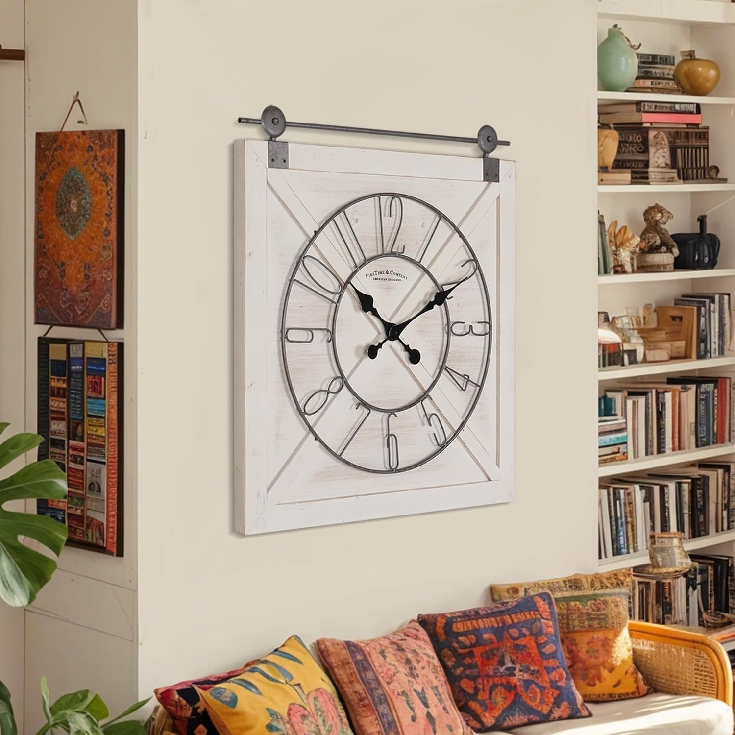 27" White Distressed Farmhouse Wall Clock