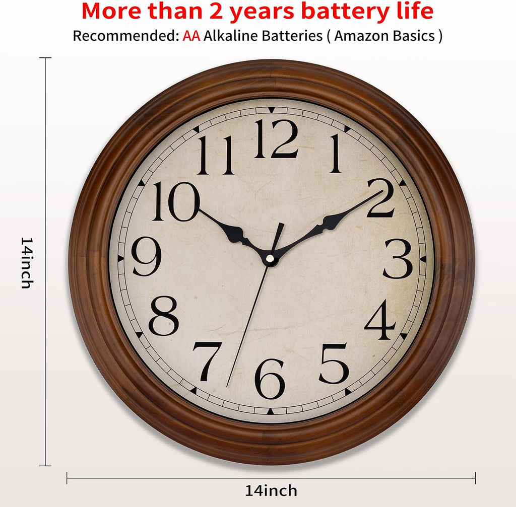14 Inch Retro Wooden Silent Wall Clock