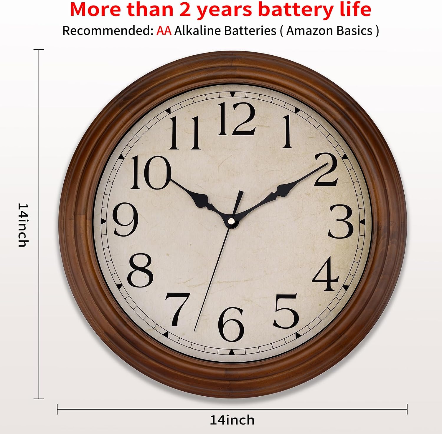 14 Inch Retro Wooden Silent Wall Clock