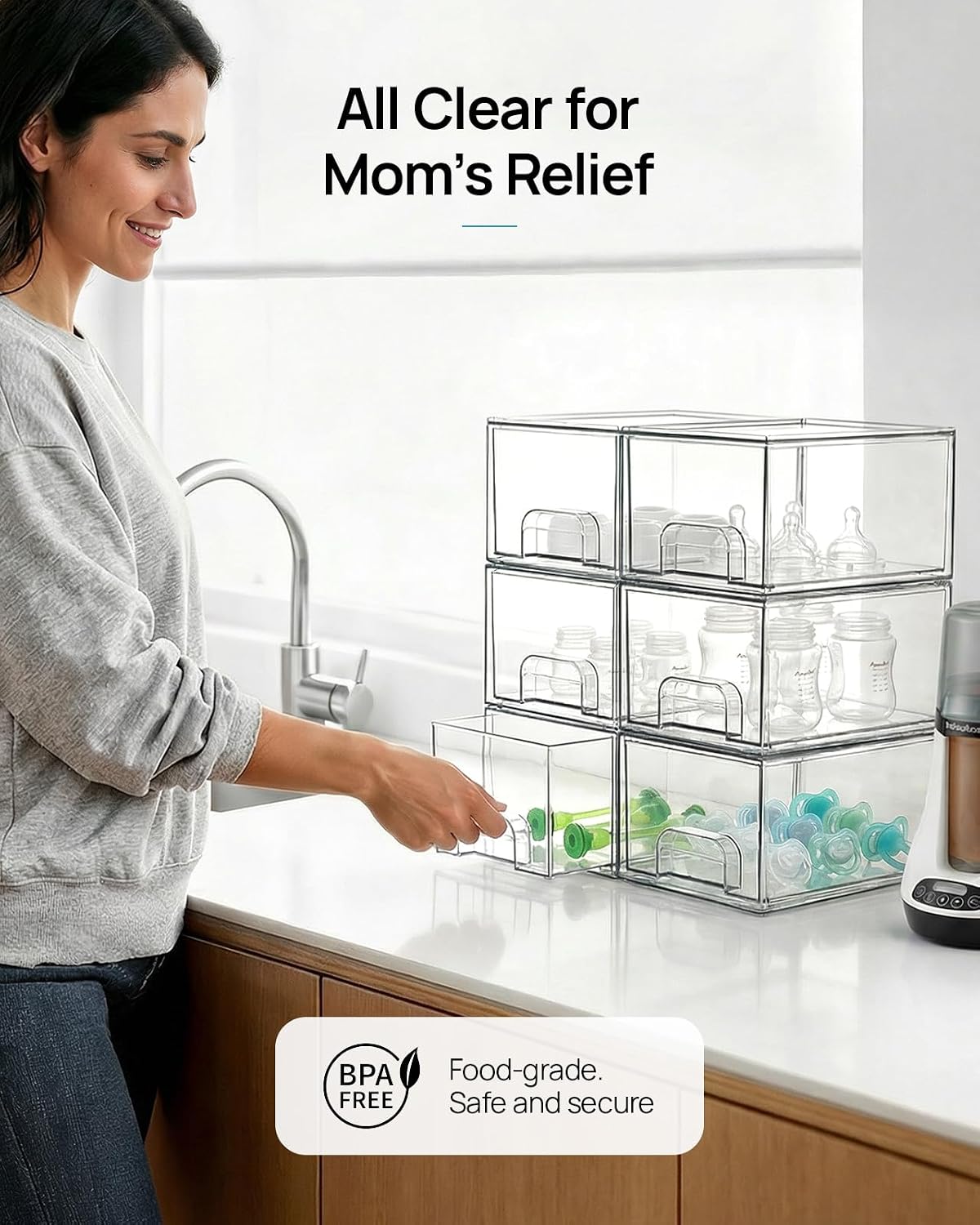 6 Pack Clear Acrylic Stackable Storage Drawers