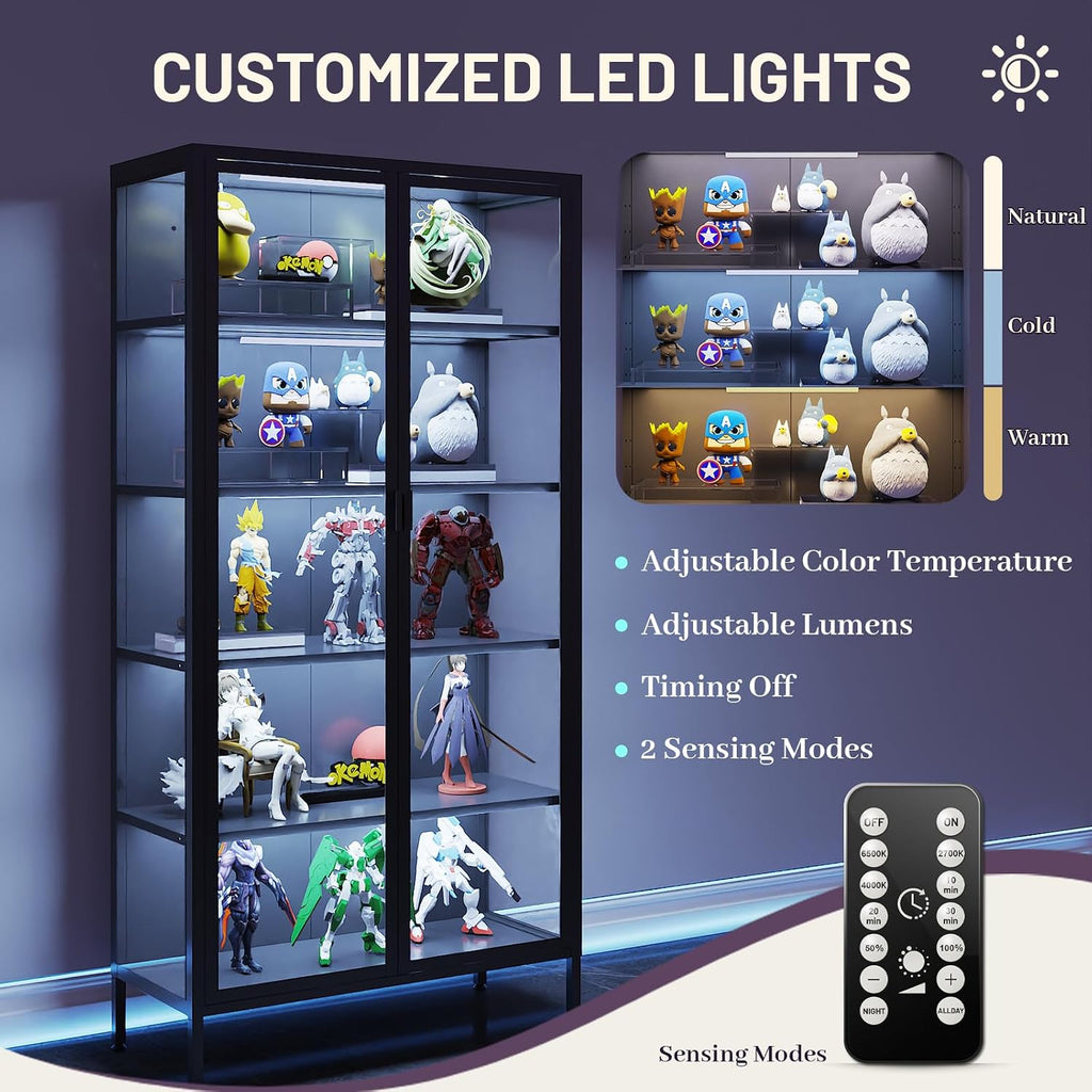 71" LED Glass Display Cabinet with Adjustable Shelves