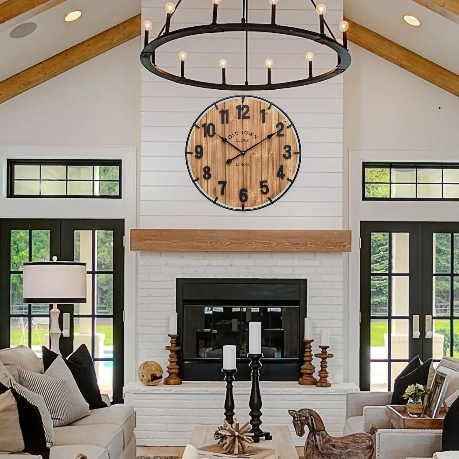 24" Antique Wood Metal Farmhouse Clock