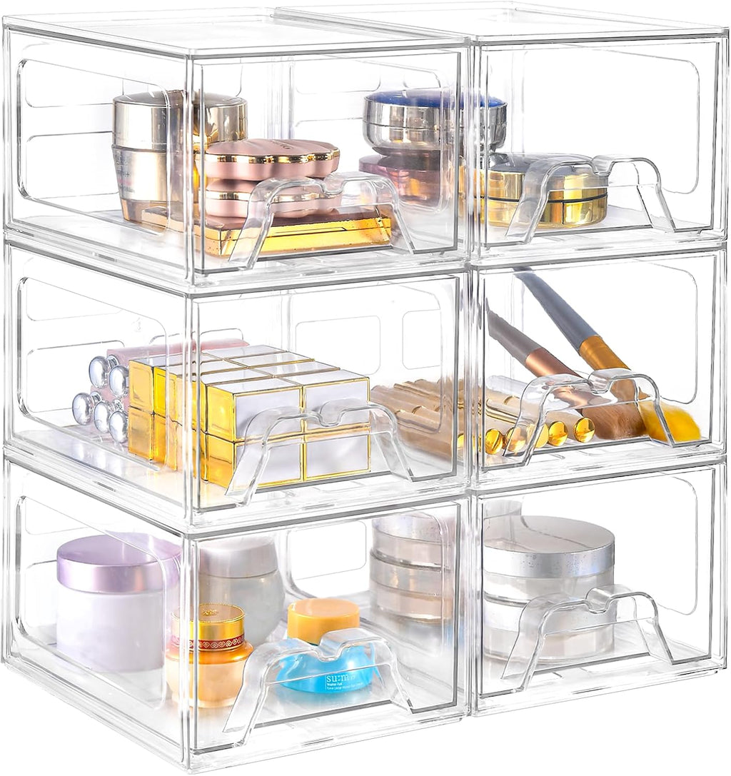 6 Pack 4.4in Clear Acrylic Makeup Storage Drawers
