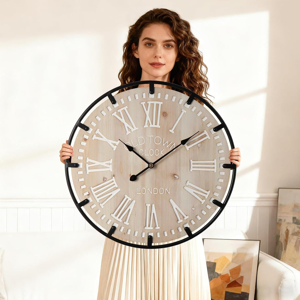 24" Wood Roman Numeral Farmhouse Clock