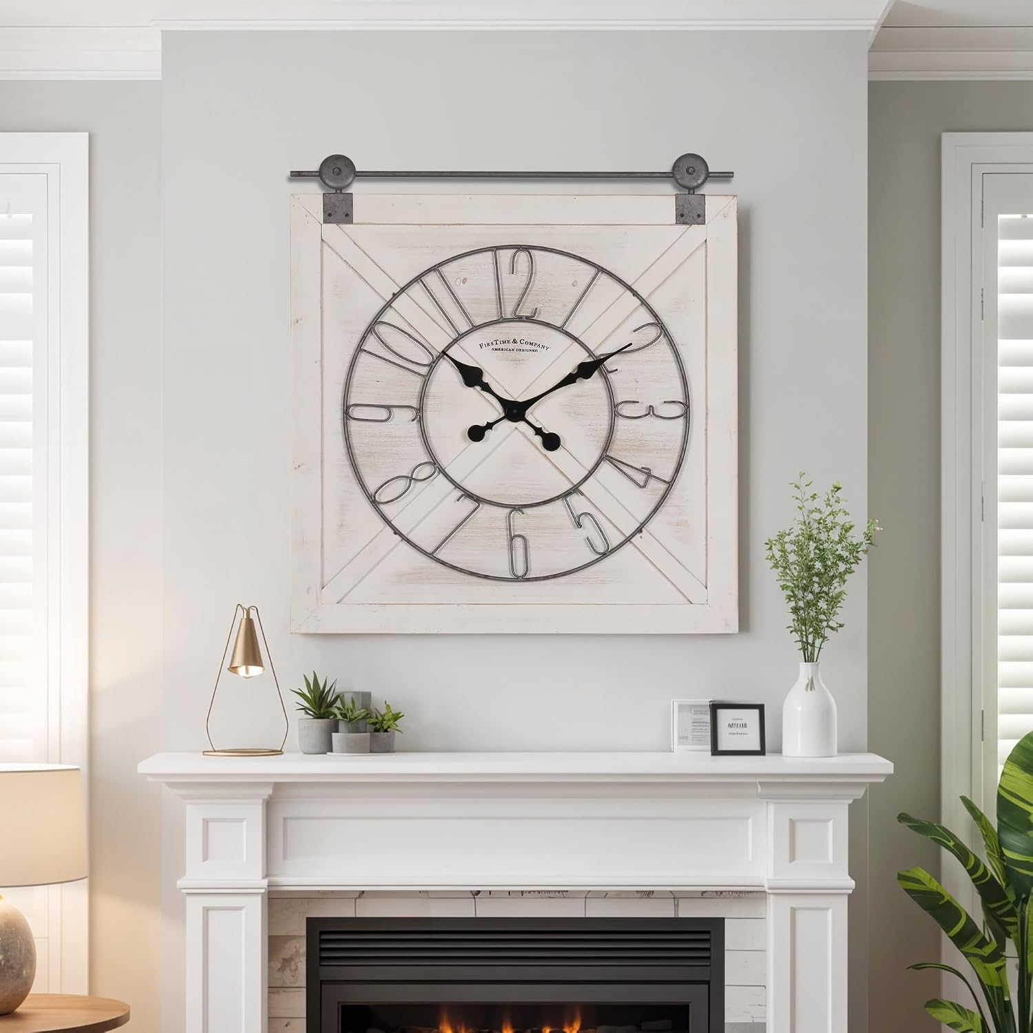 27" White Distressed Farmhouse Wall Clock