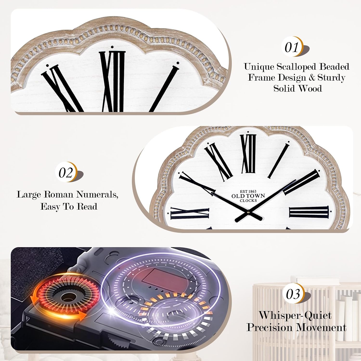 24" Natural Wood Farmhouse Wall Clock