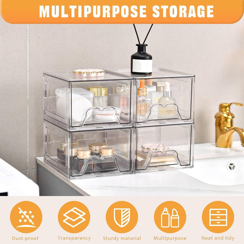 6 Pack 4.4in Clear Acrylic Makeup Storage Drawers