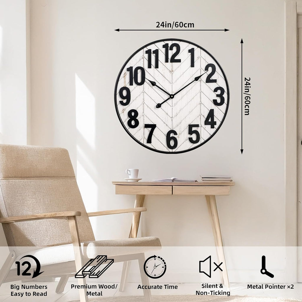 24" Whitewashed Farmhouse Wall Clock