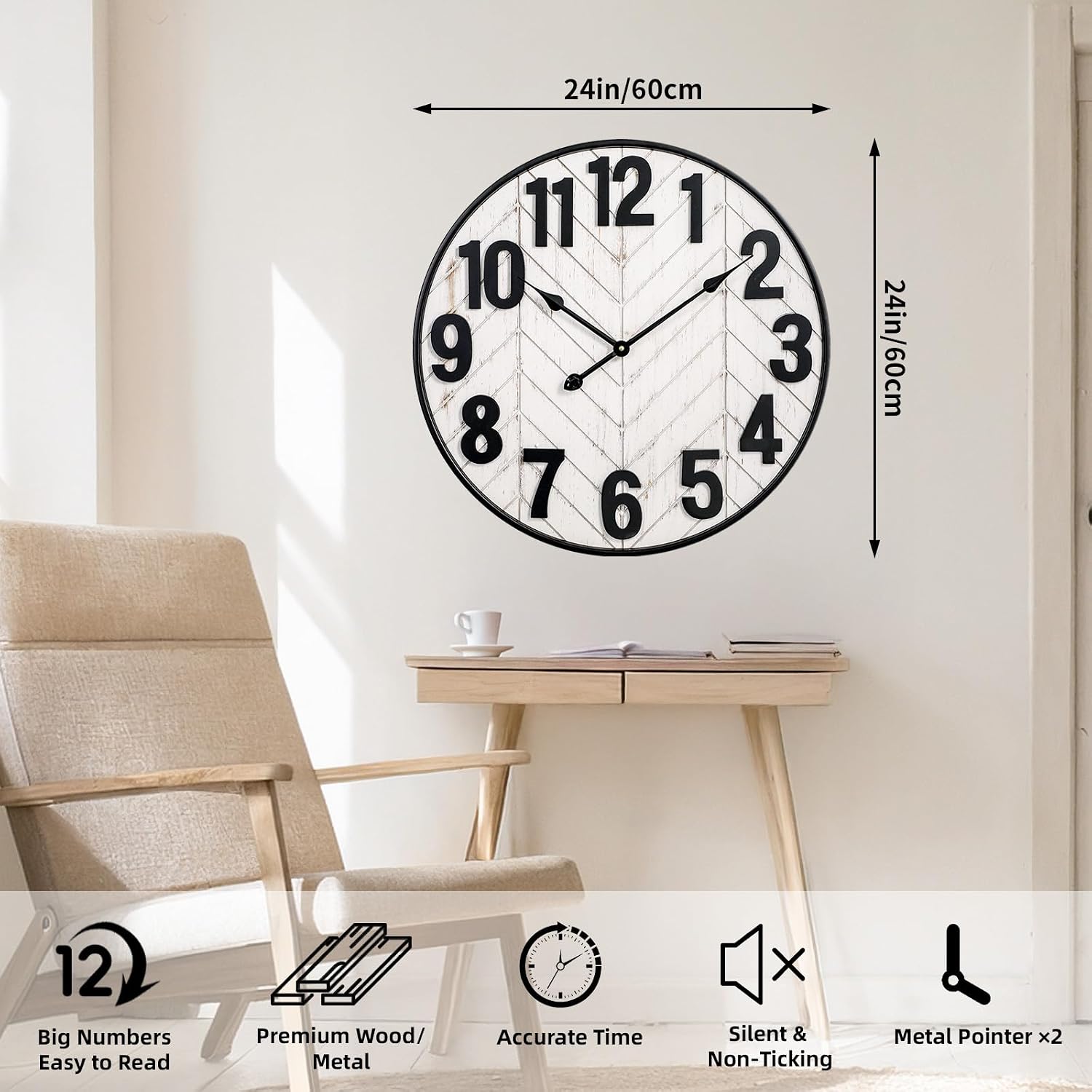 24" Whitewashed Farmhouse Wall Clock