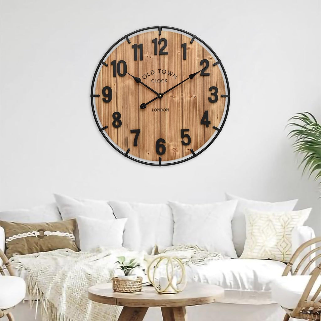 24" Antique Wood Metal Farmhouse Clock