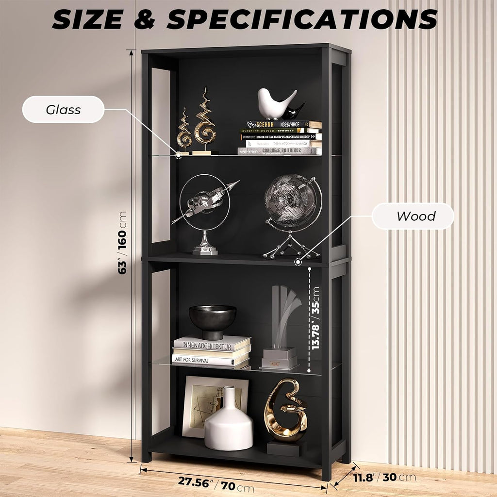 4-Tier Black LED Glass Display Cabinet