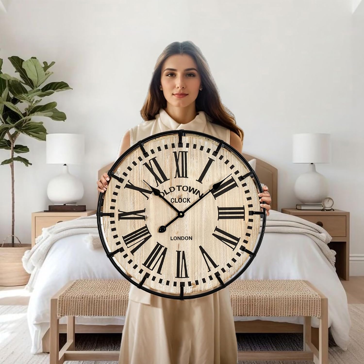 24" Vintage Farmhouse Wooden Wall Clock