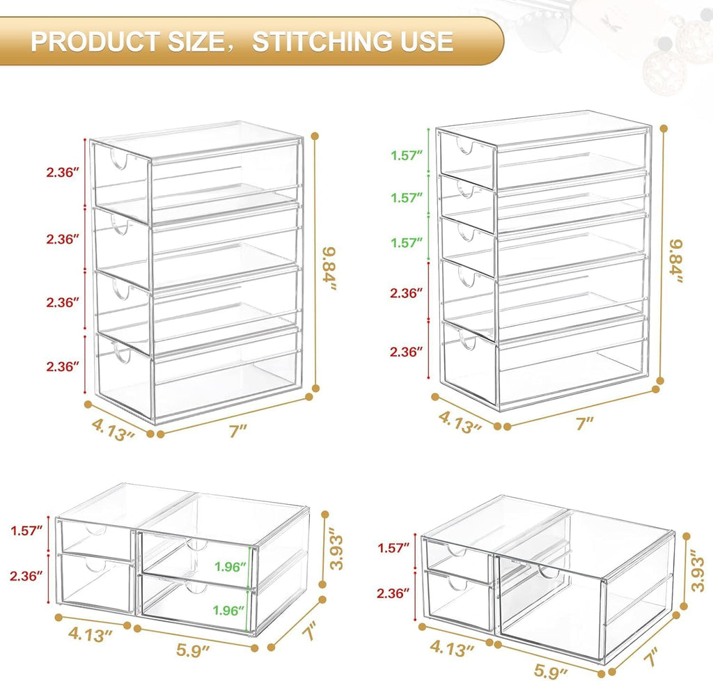 4 Pack 16 Drawers Clear Makeup Storage Organizer