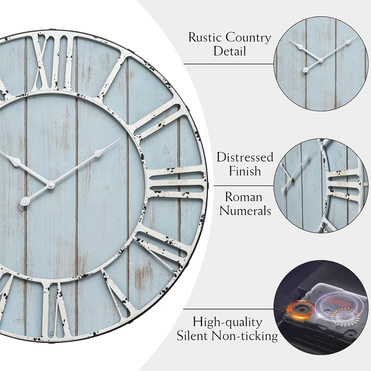 24" Blue Farmhouse Roman Numeral Clock