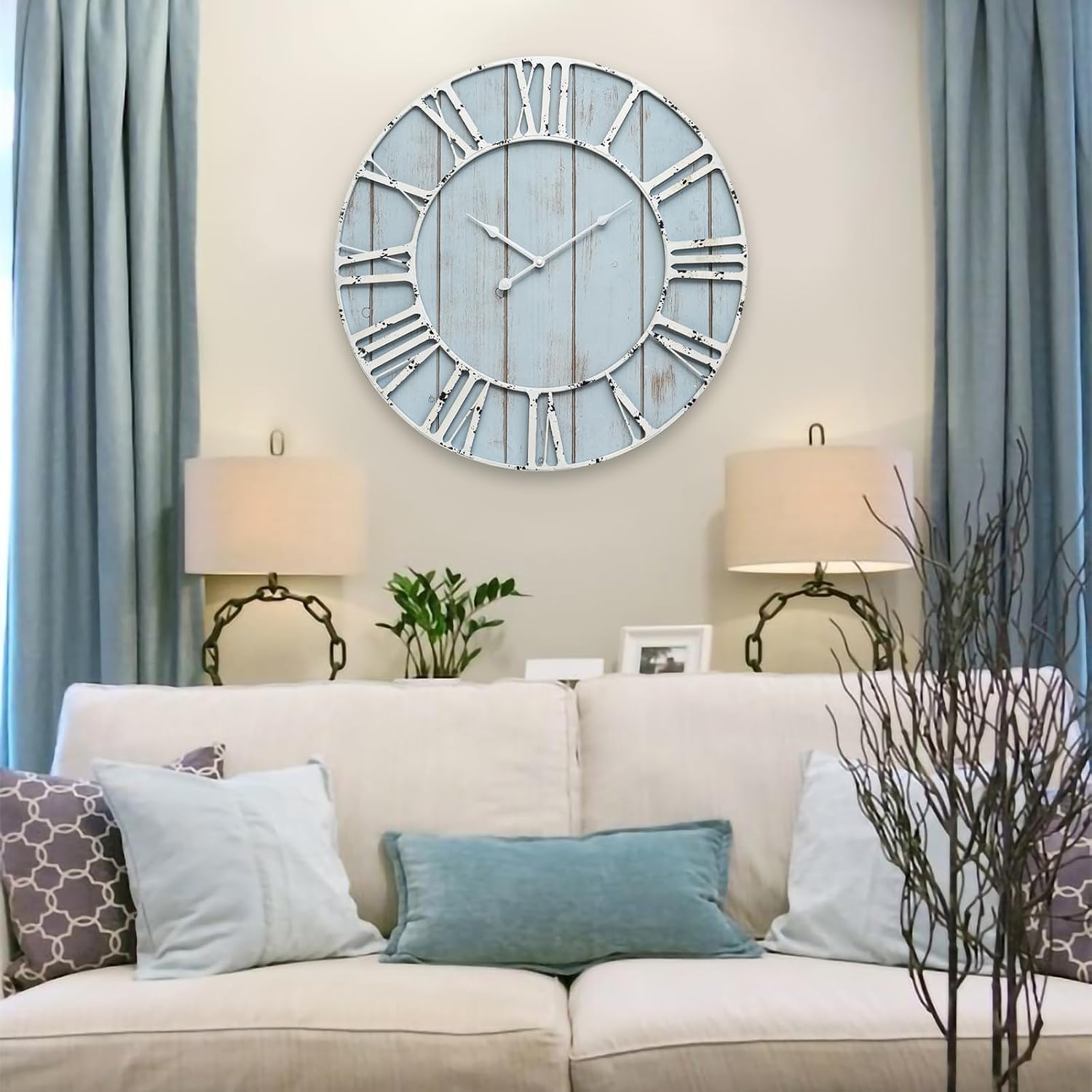 24" Blue Farmhouse Roman Numeral Clock