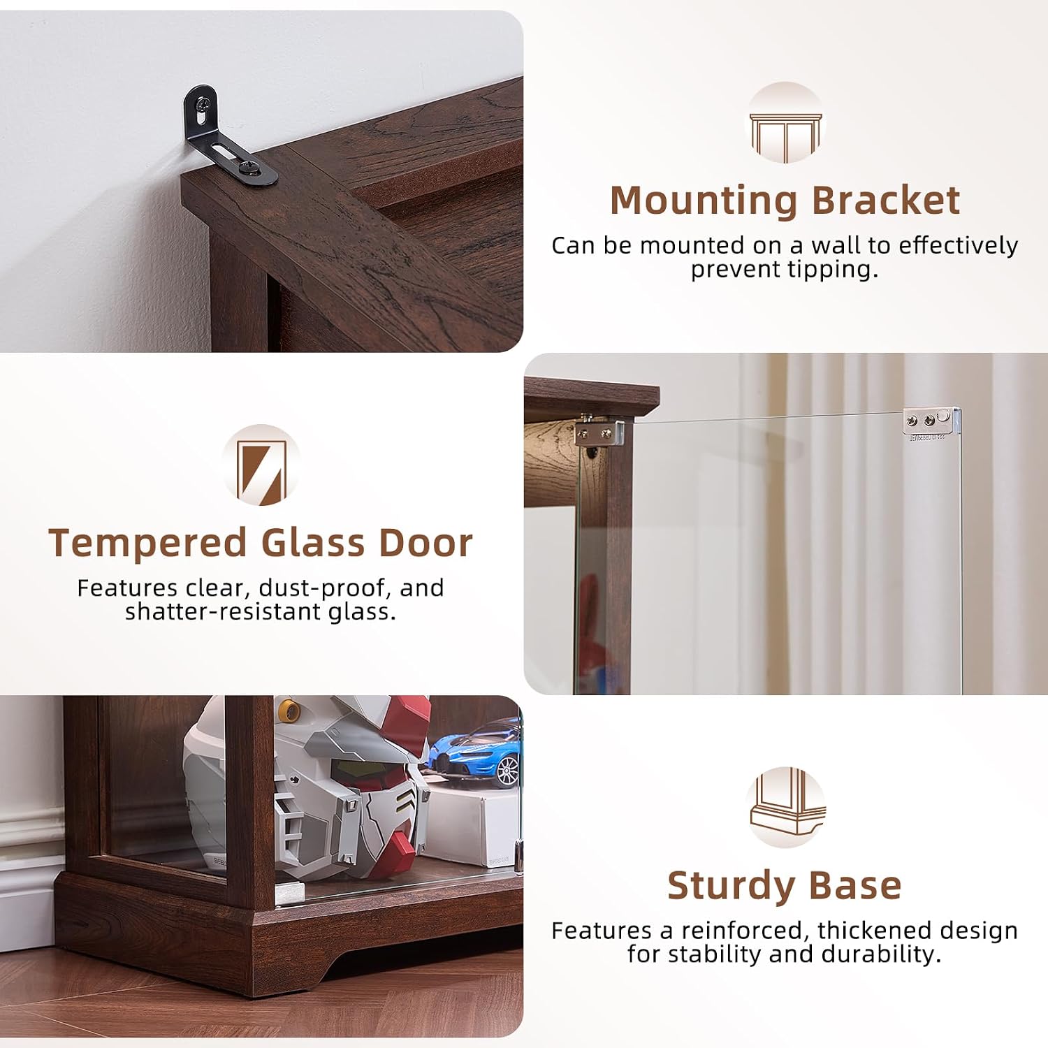 Walnut Farmhouse LED Glass Display Cabinet