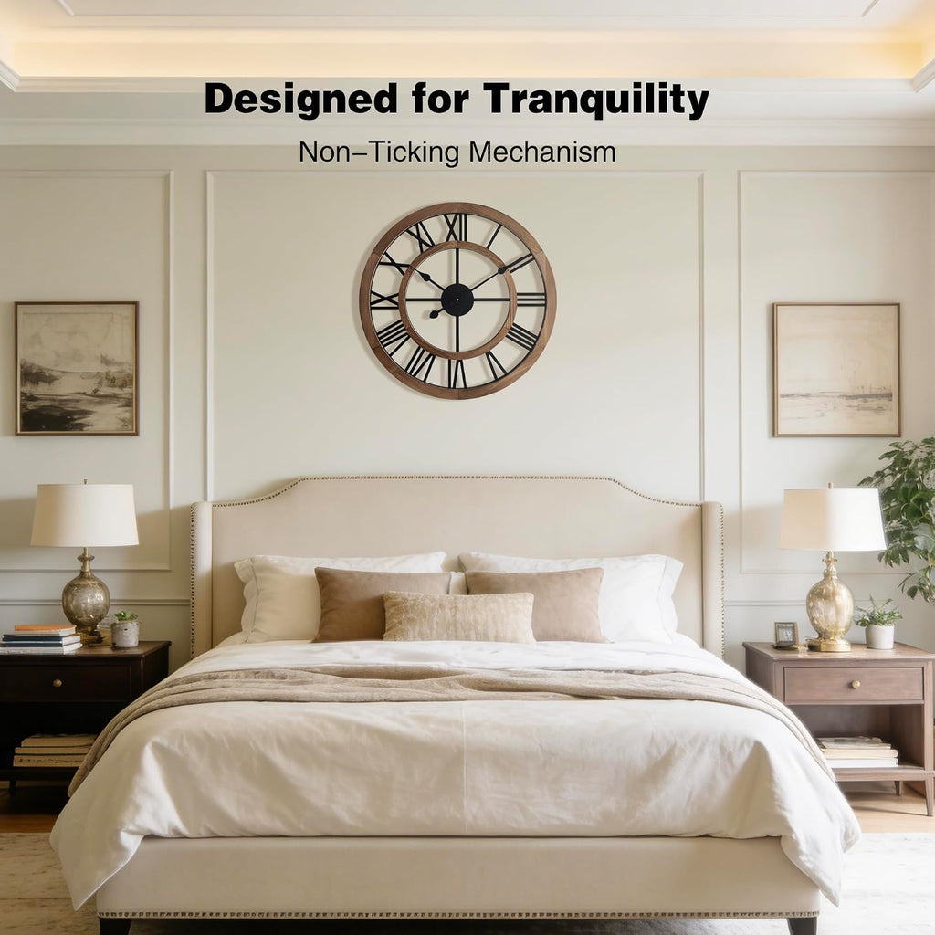 24" Brown Roman Numeral Farmhouse Clock