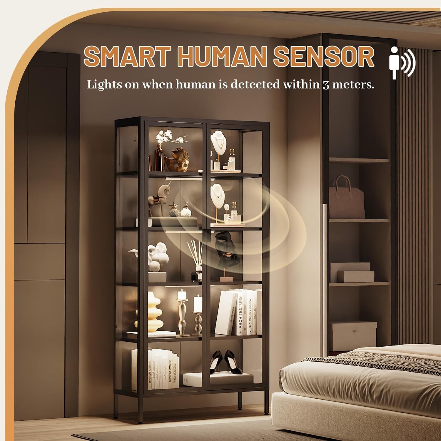 71" 5-Tier LED Glass Display Cabinet