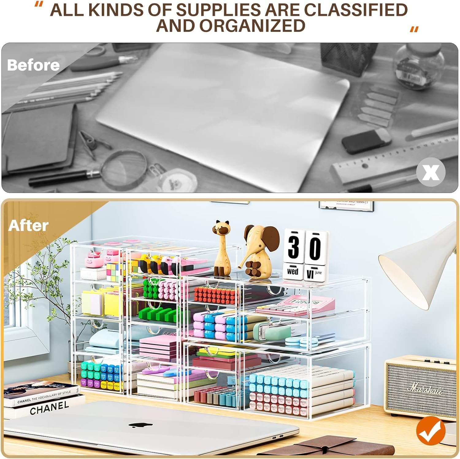 4 Pack 16 Drawers Clear Makeup Storage Organizer