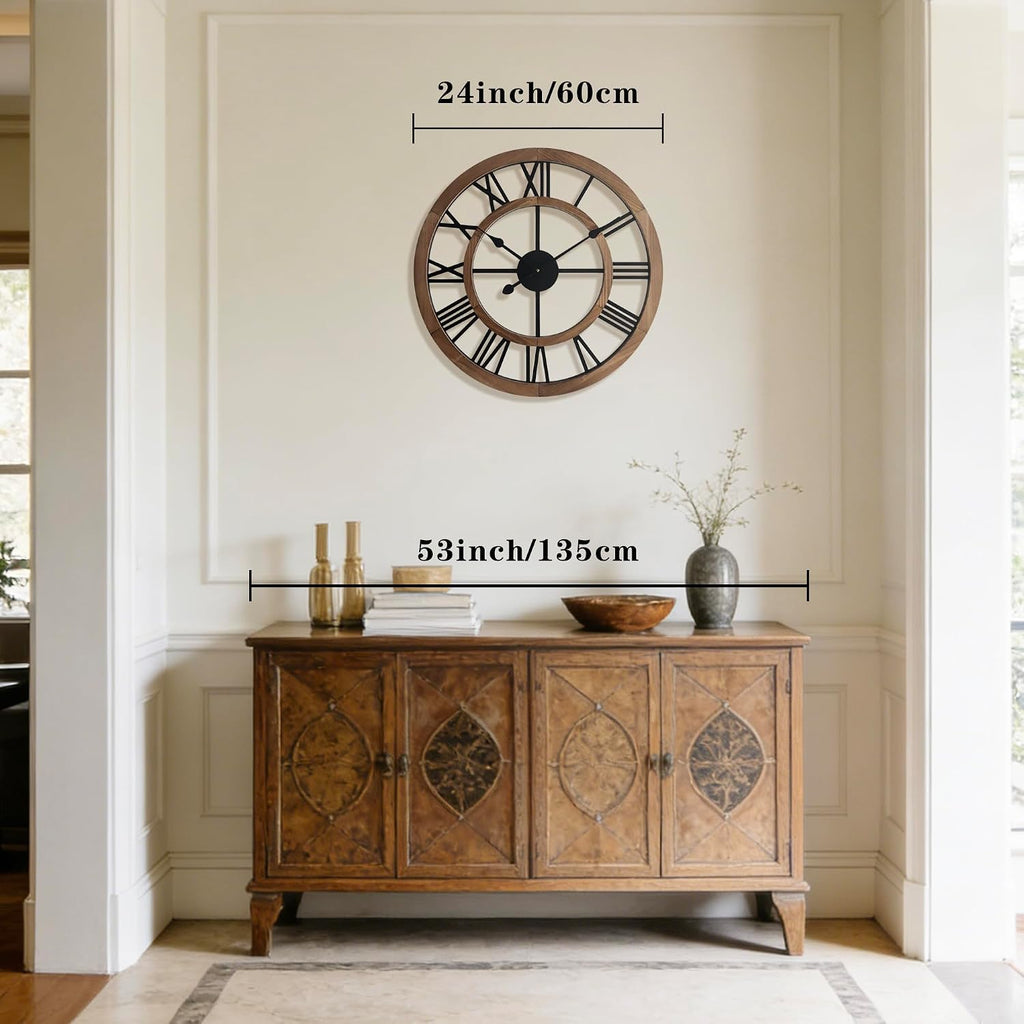 24" Brown Roman Numeral Farmhouse Clock