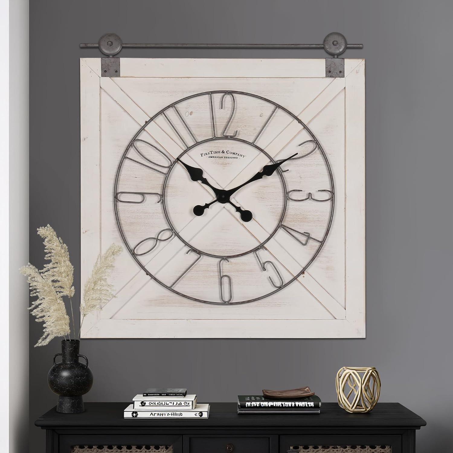 27" White Distressed Farmhouse Wall Clock