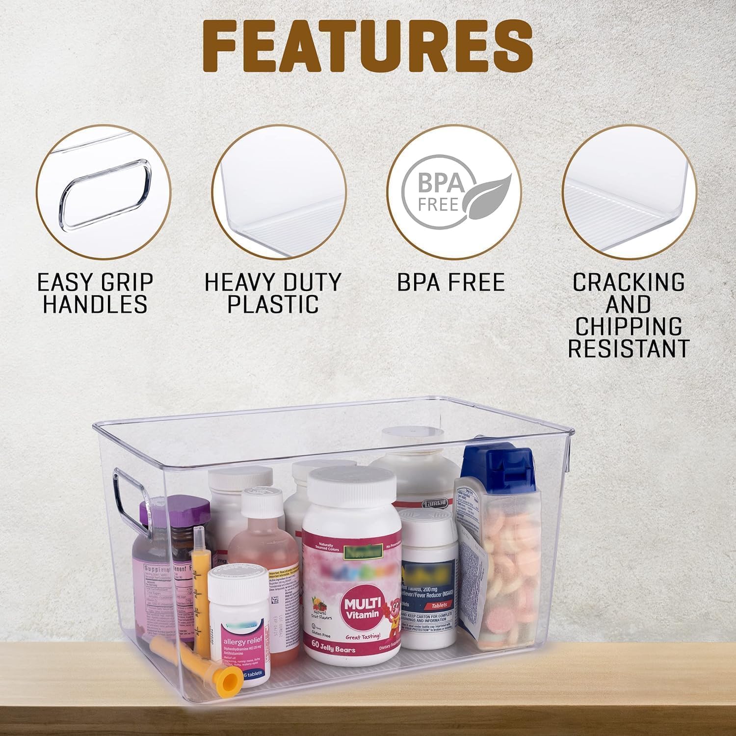 Stackable Lidded Plastic Storage Organizer Bins