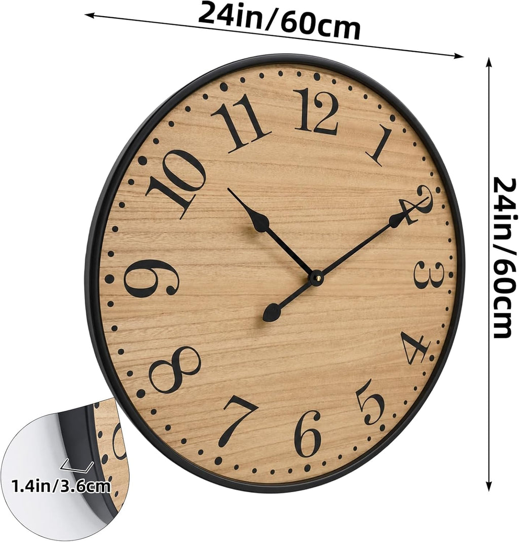 24" Dark Wood Metal Farmhouse Clock